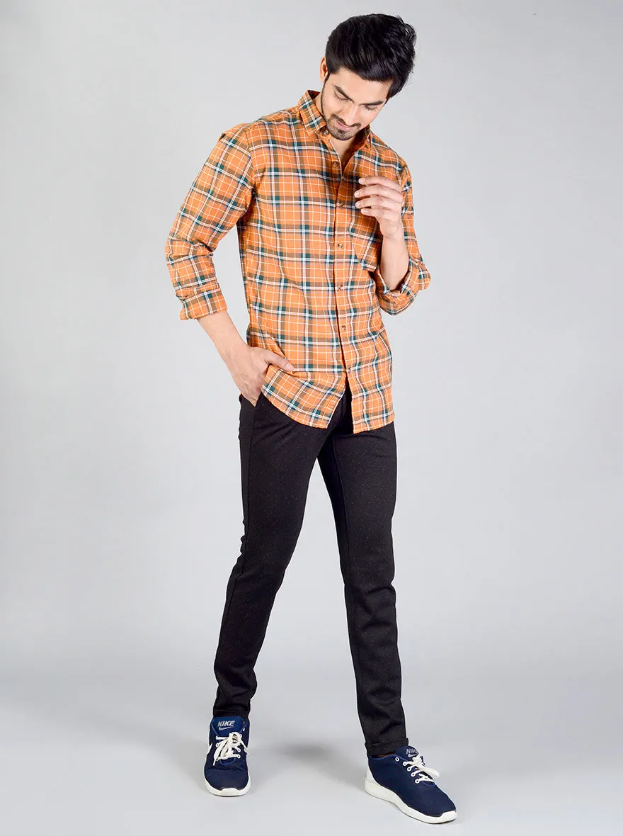 Orange Checked Slim Fit Casual Shirt | JadeBlue