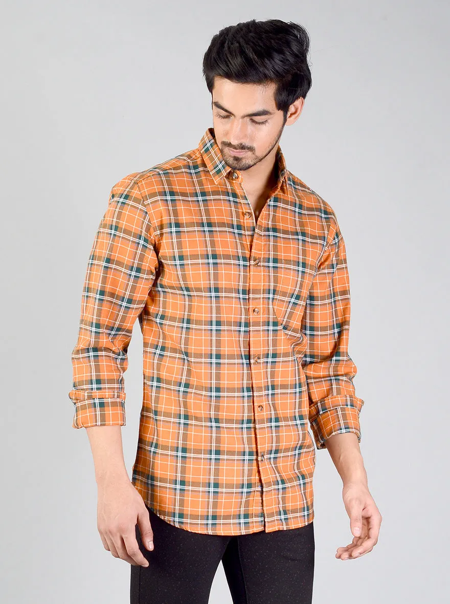 Orange Checked Slim Fit Casual Shirt | JadeBlue