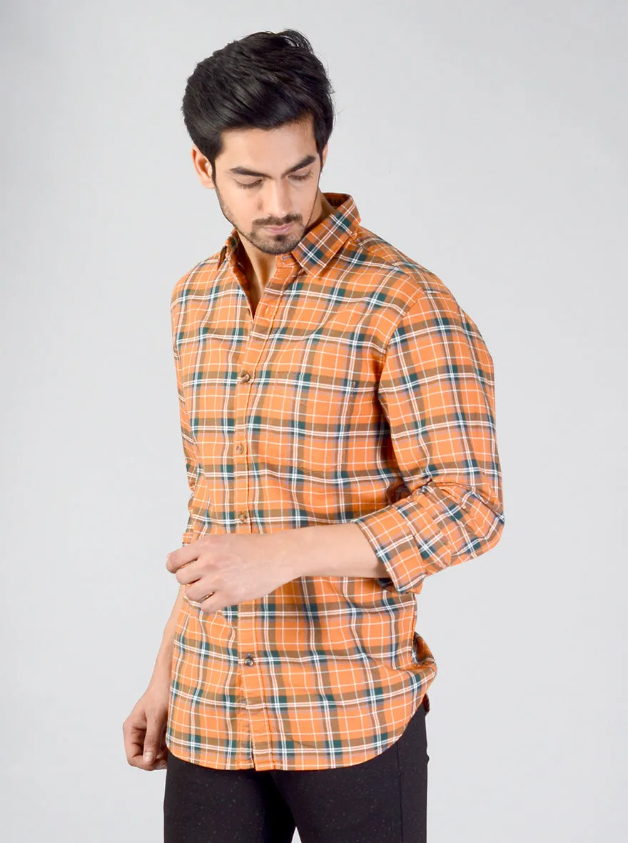 Orange Checked Slim Fit Casual Shirt | JadeBlue