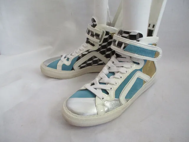 PIERRE HARDY CUBE Leather Sneaker TRAINER Shoe 36 6 Hi-Top Sport GOLD BLUE Womens