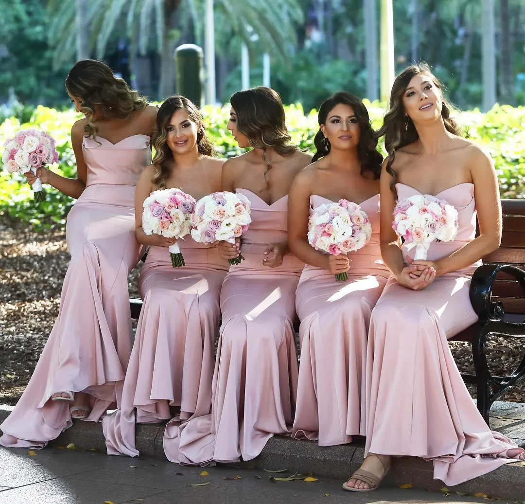 Pink Mermaid Bridesmaid Dresses Sweetheart Maid Of Honor Gowns Ruffles Dress for Wedding UQB0024