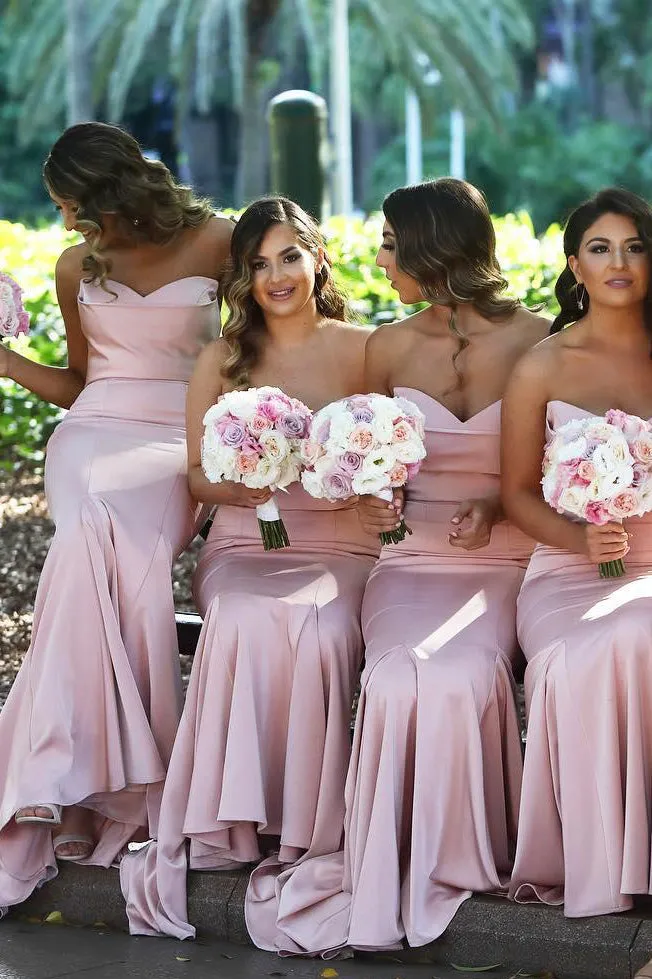 Pink Mermaid Bridesmaid Dresses Sweetheart Maid Of Honor Gowns Ruffles Dress for Wedding UQB0024