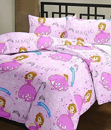 PRINZIP Homes Poly Cotton Fancy Pink Princesses Design Print Double Bed AC Blanket I Dohar for Kids