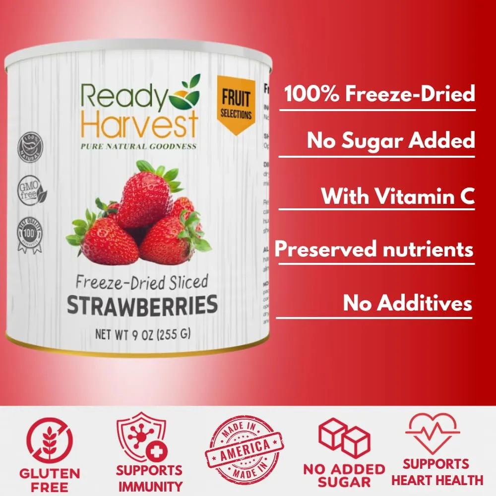 Ready Harvest Freeze-Dried Strawberries - 30 Year Shelf Life - Six #10 Cans