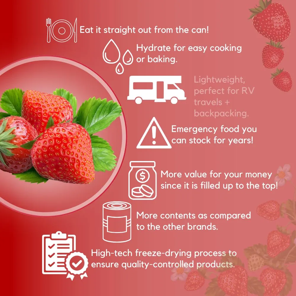 Ready Harvest Freeze-Dried Strawberries - 30 Year Shelf Life - Six #10 Cans