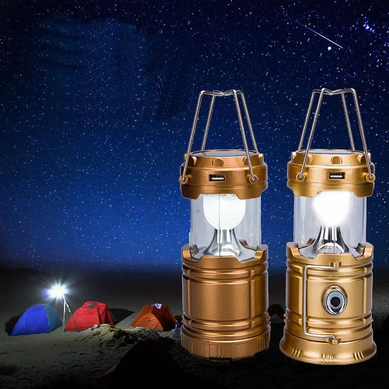 Solar USB Charging Rechargeable Outdoor Camping Lantern Light 6 LED Lamp US