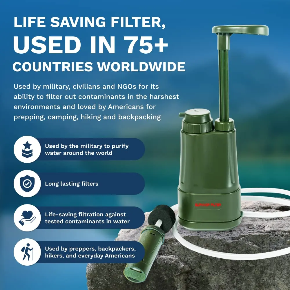 Survivor Filter PRO - Hand Pump Camping Water Filtration System Survival - Water Purifier Survival