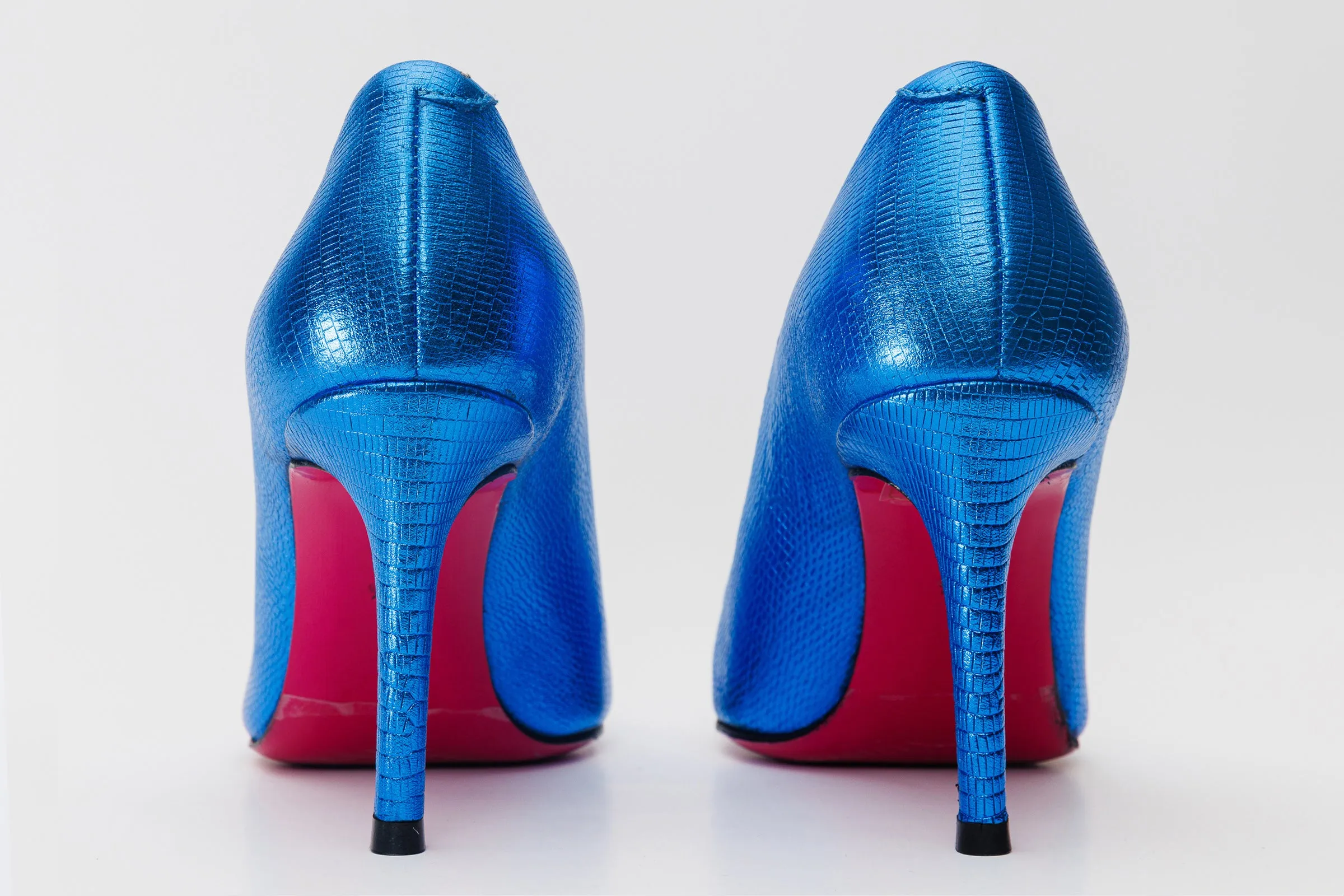 The Maple Sax Blue Leather Pump Fuchsia Sole Women Shoe