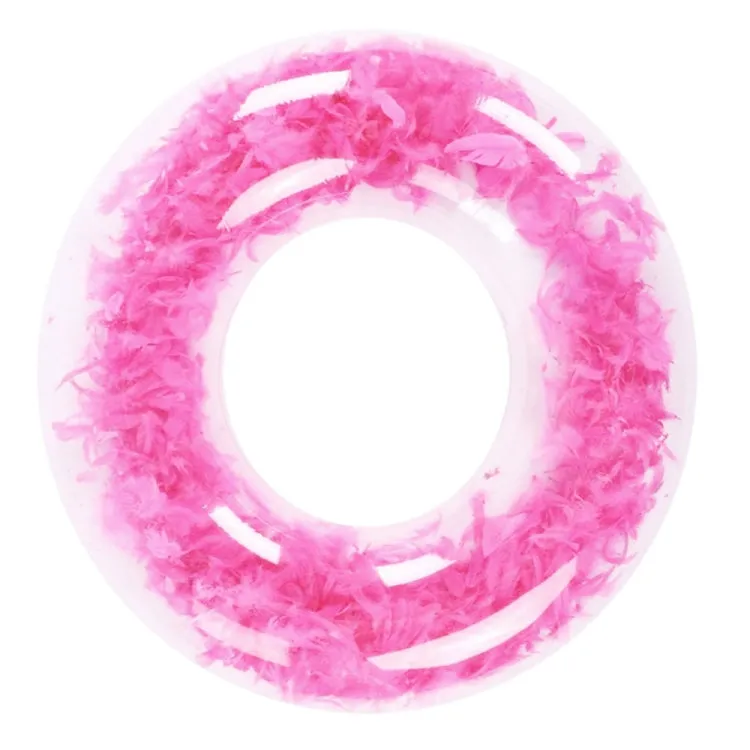 Thickened Transparent Feather PVC Inflatable Swimming Ring 70cm(Pink)