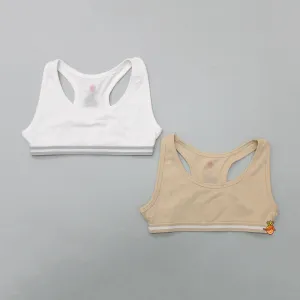 White And Beige Sports Beginners Bra - Set Of 2