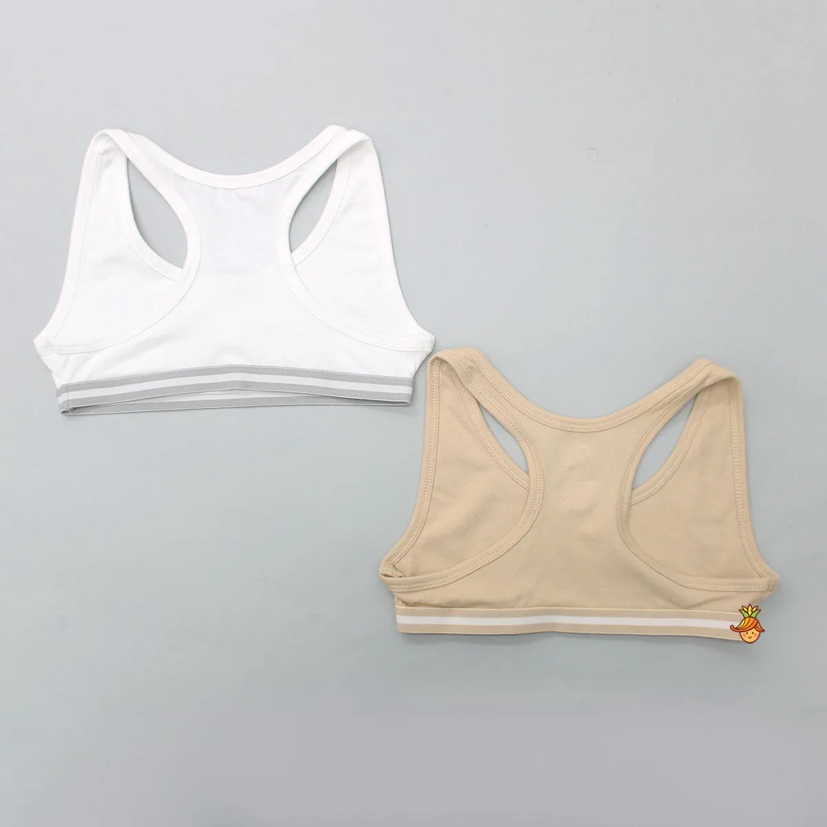 White And Beige Sports Beginners Bra - Set Of 2