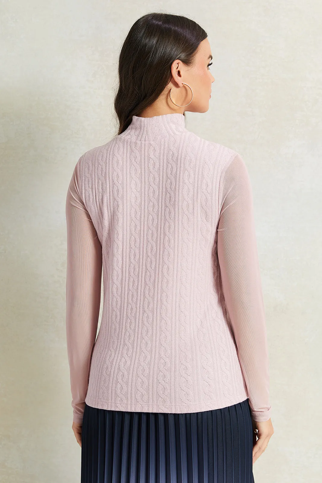 Women Mauve High Neck Jacquard Top