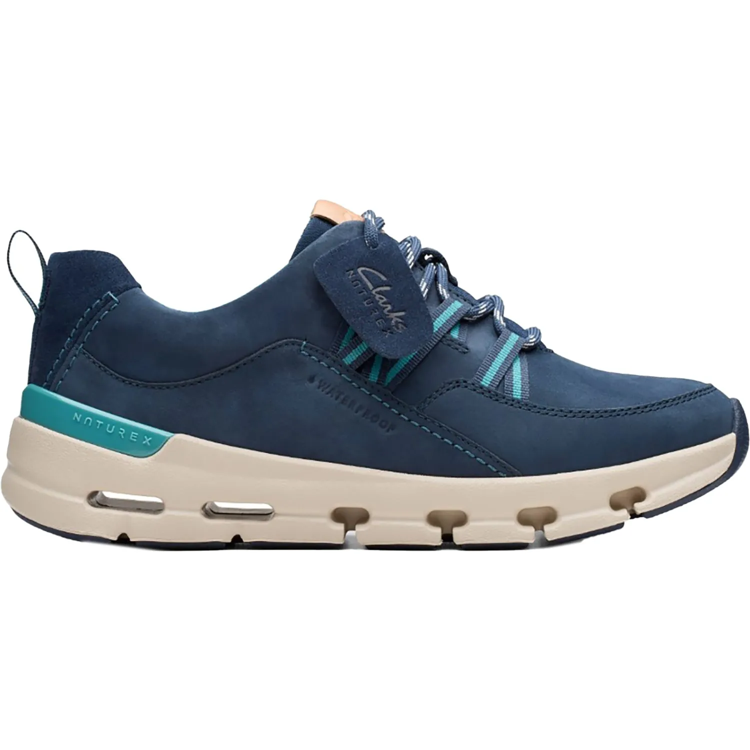 Women's Clarks Nature X Tie Waterproof Navy Combi Nubuck