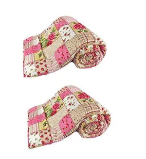 WONDERLOOK Reversible Single Bed AC Blanket Dohar Combo Set of 2 Pc (Polycotton, Multicolor) (Pink Rose Print)